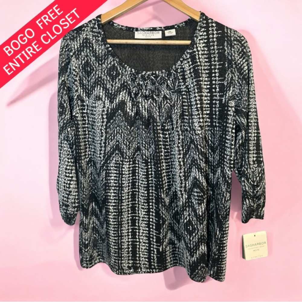 SagHarbor 3/4 Sleeve Stretch Blouse Size PXL